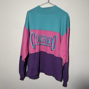 RARE Vintage 80’s 90’s Alore Colorado Sweater Pullover Rainbow Retro Style Pink